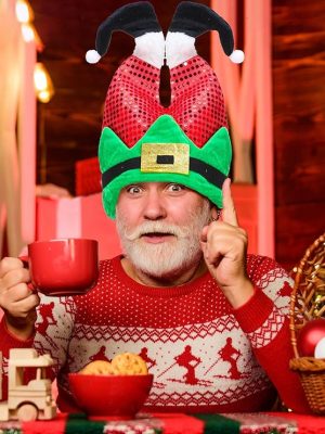 Funny Christmas Tree Elf Pants Hat Crazy Hat for Adults Xmas Party Costume 9 pcs old man