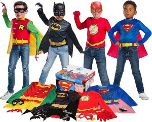 Rubie's DC Comics Child's Dress-Up Trunk, 21-Piece Super Hero Set with Superman, The Flash, Batman, and Robin; Includes Capes, Costume Tops, Masks, and Accessories