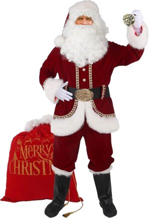 Santa Claus Costume for Men Santa Suit Adults 11pcs