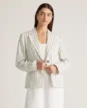 100% European Linen Structured Blazer Black Stripe full look